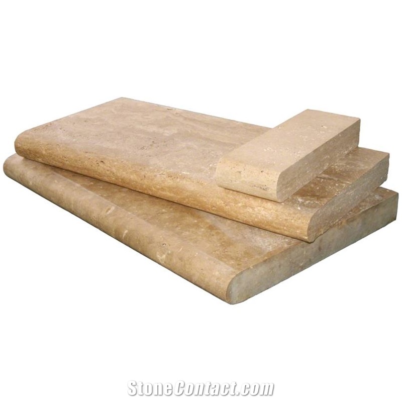 Tuscany Walnut Travertine Coping 12X24 Hufb One 24In Side Bullnose 5Cm