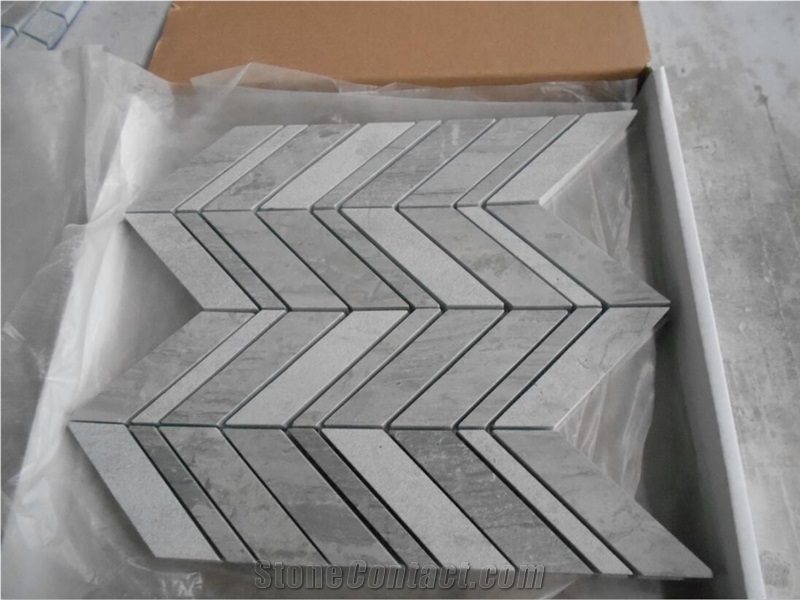 Blue Serpeggiante Marble Chevron Mosaic