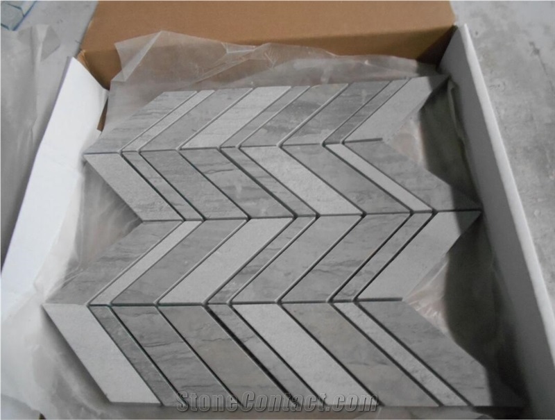 Blue Serpeggiante Marble Chevron Mosaic