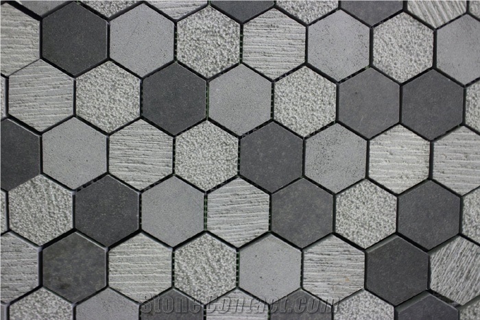 Light Grey Basal Mixed Finishes Mosaic Tile Bathroom Tile