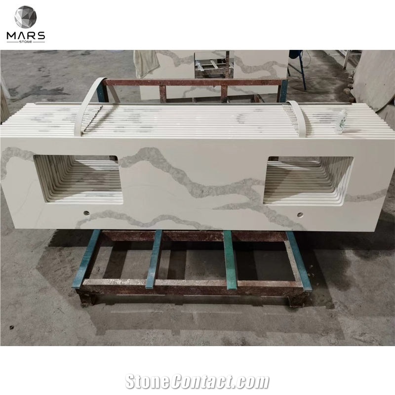 Calacatta White Quartz Countertop Double Sink Countertop