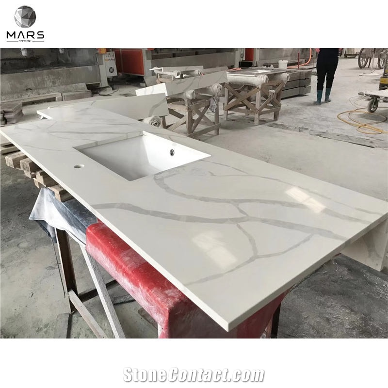 Calacatta White Quartz Countertop Double Sink Countertop