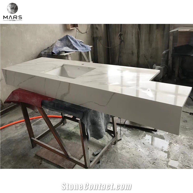 Calacatta White Quartz Countertop Double Sink Countertop