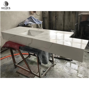 Calacatta White Quartz Countertop Double Sink Countertop