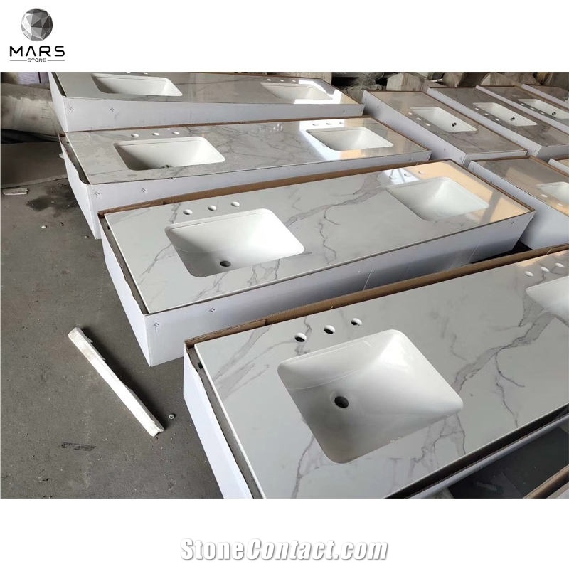 Calacatta White Quartz Countertop Double Sink Countertop