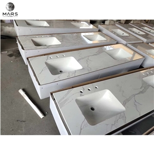 Calacatta White Quartz Countertop Double Sink Countertop