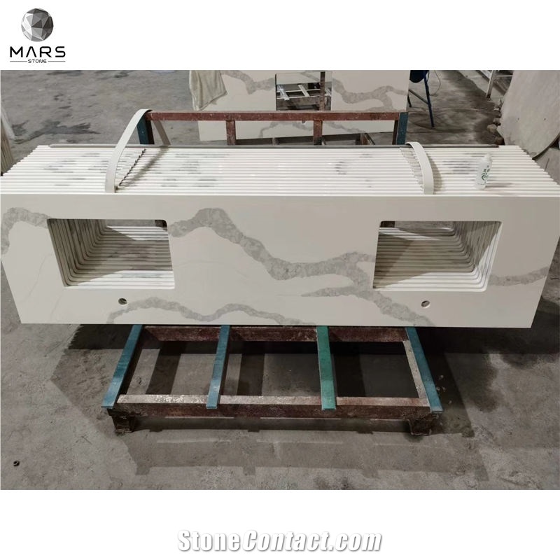 New Design Quartz Calacatta White Bathroom Vanity Top