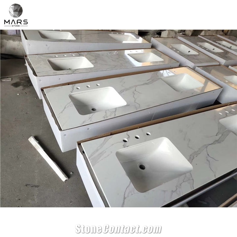 New Design Quartz Calacatta White Bathroom Vanity Top