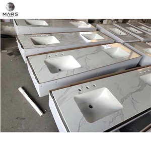 New Design Quartz Calacatta White Bathroom Vanity Top