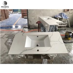 New Design Quartz Calacatta White Bathroom Vanity Top