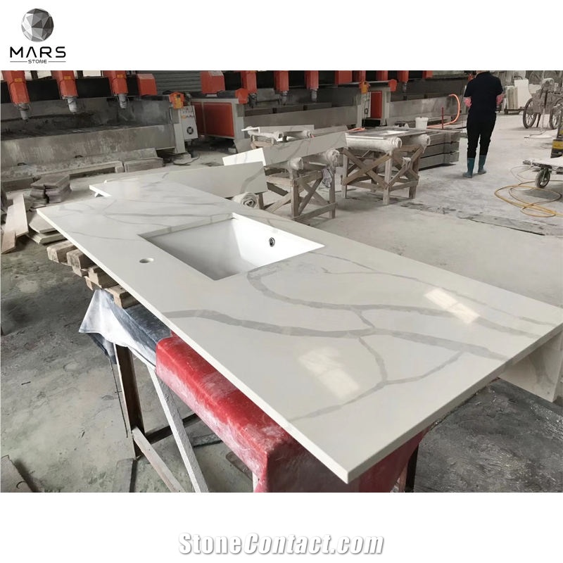 New Design Quartz Calacatta White Bathroom Vanity Top