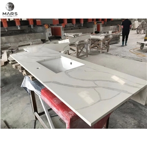 New Design Quartz Calacatta White Bathroom Vanity Top