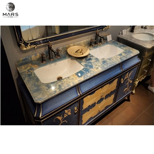 Beatuiful Luxury Natural Stone Polished Blue Onyx Tiles Slab