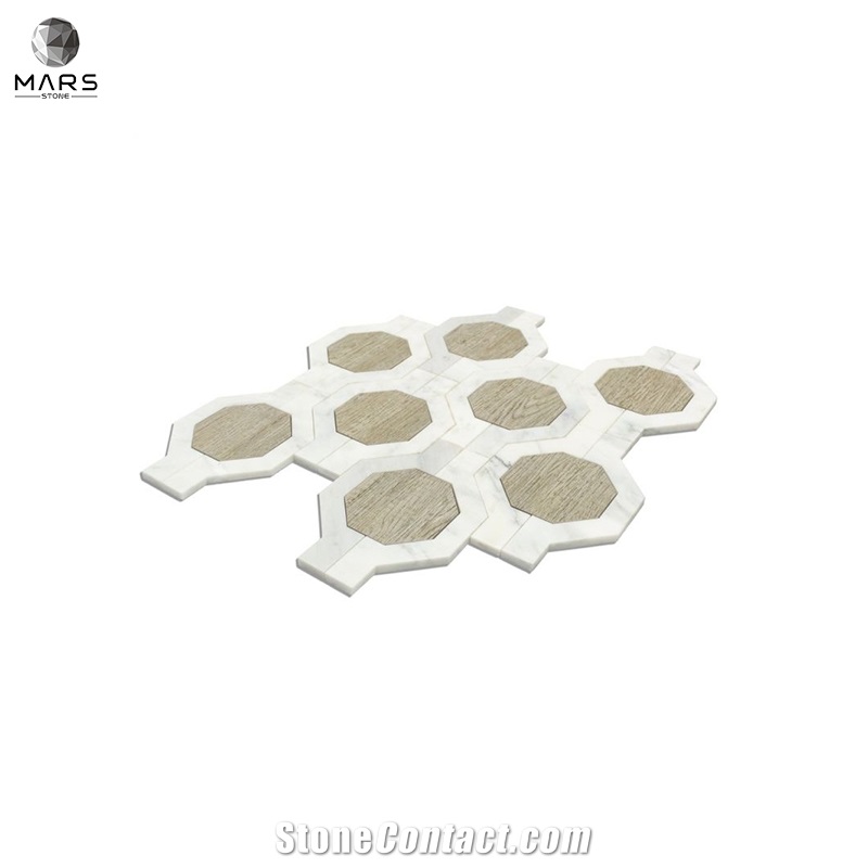 Beautiful Hexagon Carrington White Marble & Porcelain Mix Mosaic Tile