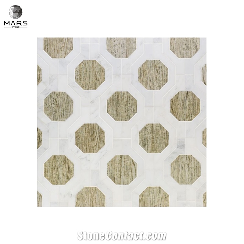 Beautiful Hexagon Carrington White Marble & Porcelain Mix Mosaic Tile
