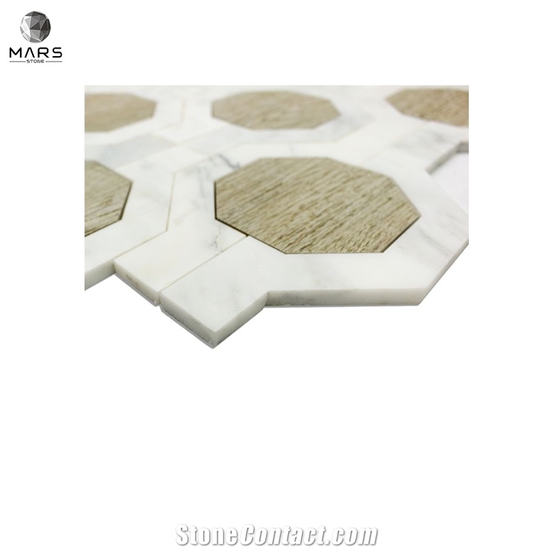 Beautiful Hexagon Carrington White Marble & Porcelain Mix Mosaic Tile