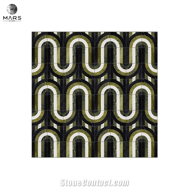 Beautiful Square Green Natural Sutton Bow Marble Mosaic Tile