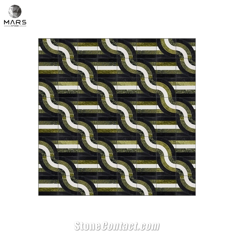 Beautiful Square Green Natural Sutton Bow Marble Mosaic Tile