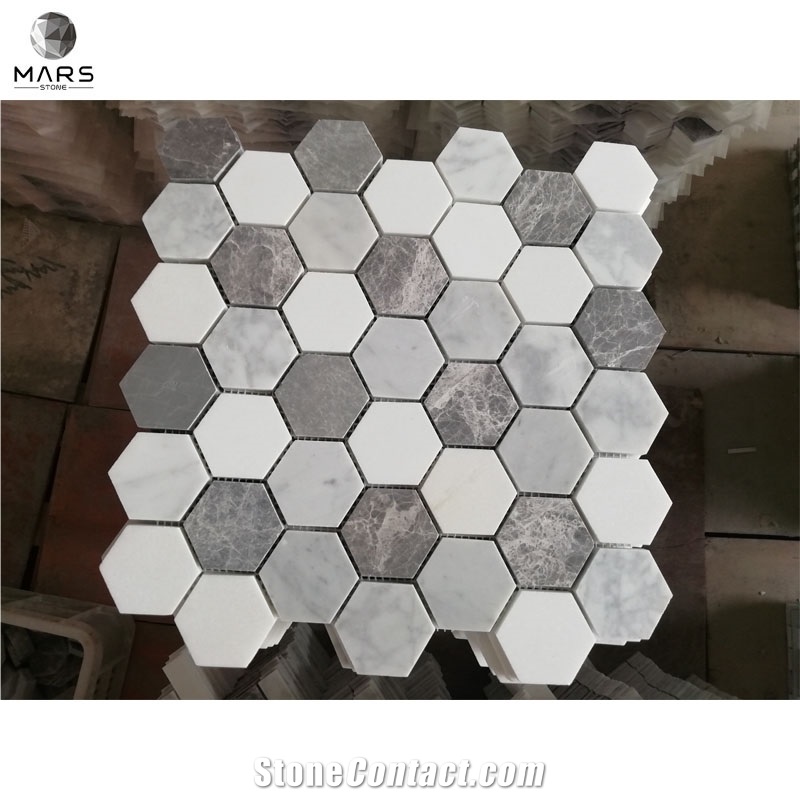 Black And White Hexagon Shape Natural Stone Mosaic Tiles