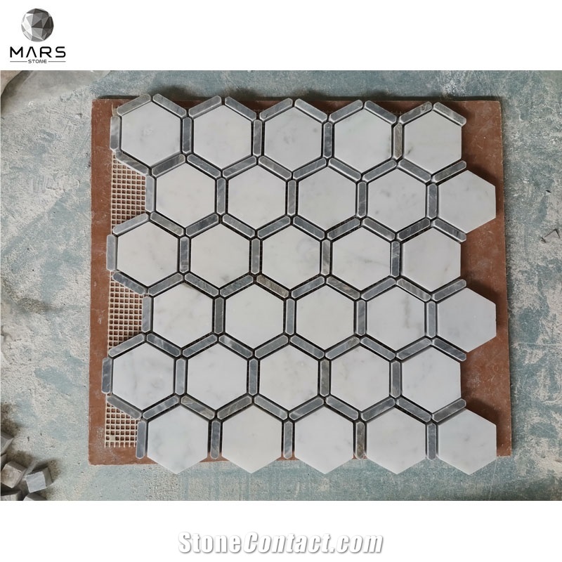 Black And White Hexagon Shape Natural Stone Mosaic Tiles