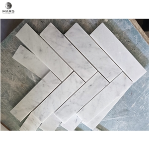 Carrara White Marble Herringbone Kitchen Backsplash Mosaic
