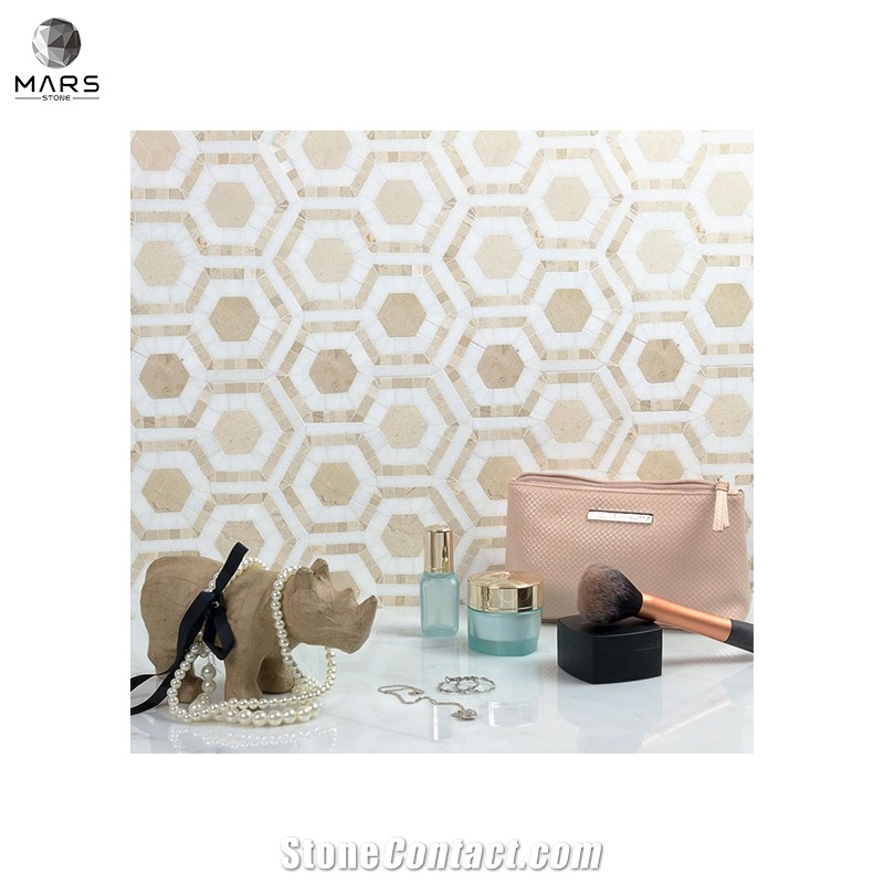 Cheap Hexagon Cosmos Marble Polished Mosaic Marble Tiles