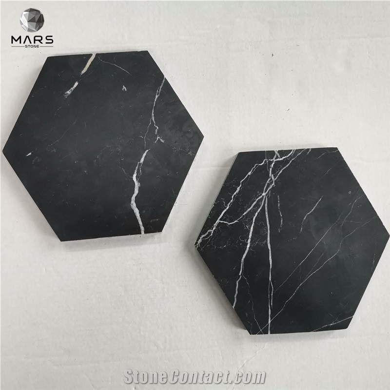 Chinese Black Marble Tile With White Veins Mosaic Hexagonal