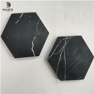Chinese Black Marble Tile With White Veins Mosaic Hexagonal