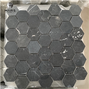 Chinese Black Marble Tile With White Veins Mosaic Hexagonal