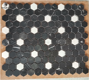 Chinese Black Marble Tile With White Veins Mosaic Hexagonal