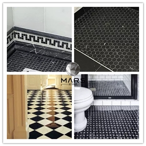 Chinese Black Marble Tile With White Veins Mosaic Hexagonal