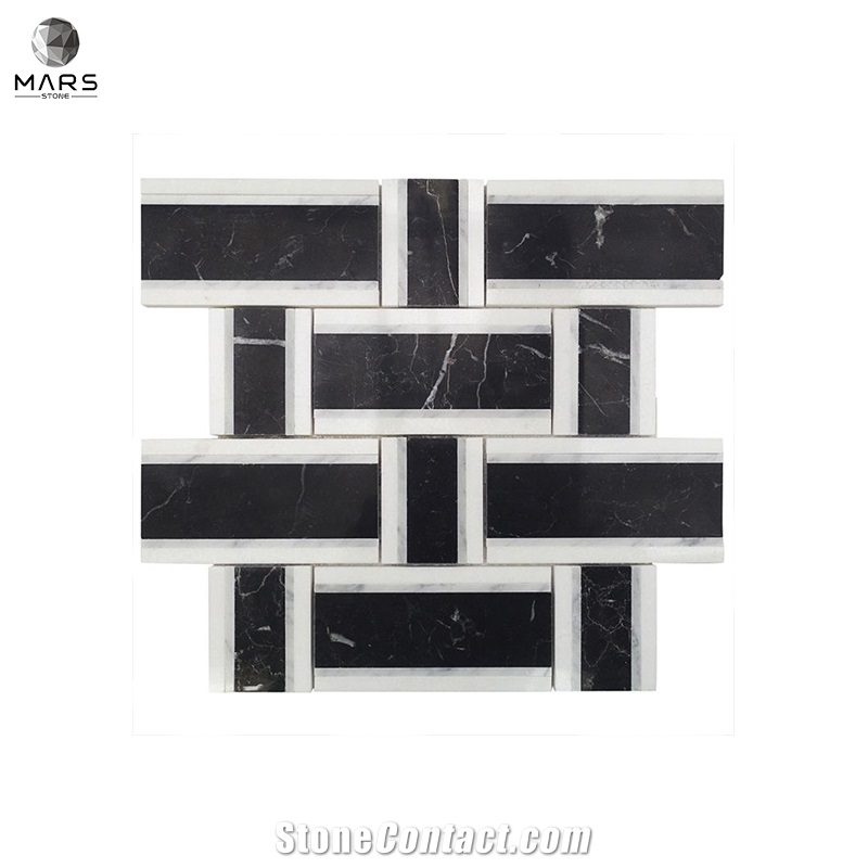 Excellent Rectangle Black Natural Split Marble Mosaics Tiles