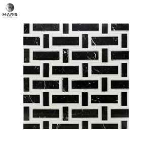 Excellent Rectangle Black Natural Split Marble Mosaics Tiles