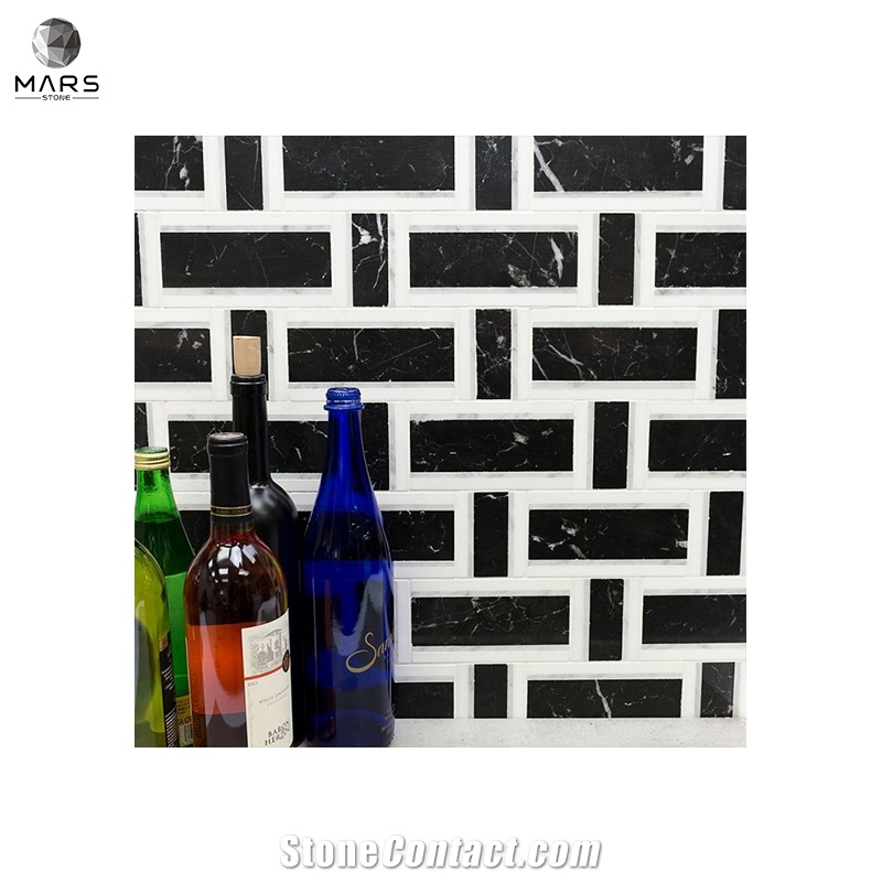 Excellent Rectangle Black Natural Split Marble Mosaics Tiles