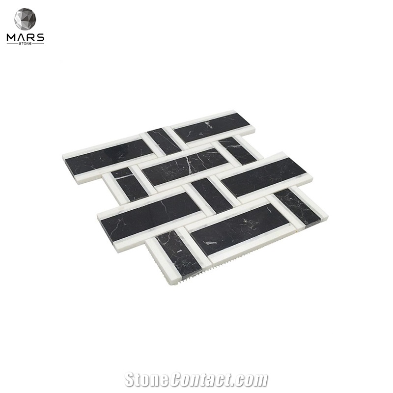 Excellent Rectangle Black Natural Split Marble Mosaics Tiles