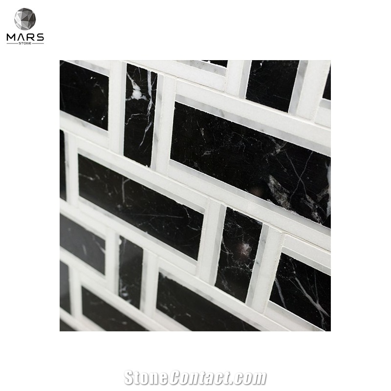 Excellent Rectangle Black Natural Split Marble Mosaics Tiles