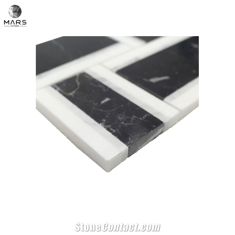Excellent Rectangle Black Natural Split Marble Mosaics Tiles
