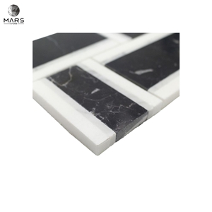 Excellent Rectangle Black Natural Split Marble Mosaics Tiles