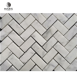 Factory White Herringbone Shape Marble Mosaic Tiles