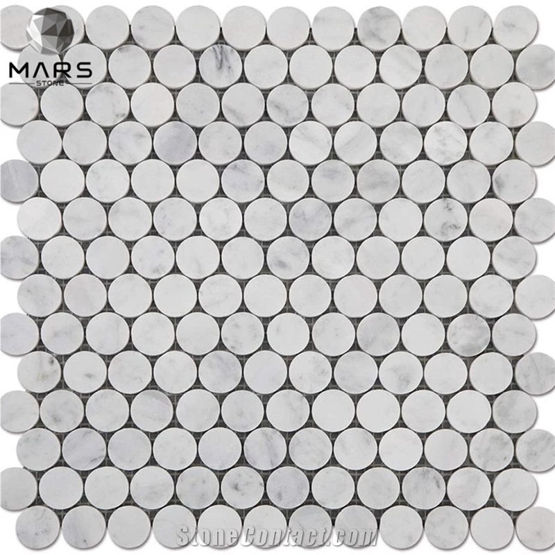 Italian Bianco Carrara White Marble Penny Round Mosaic Tile