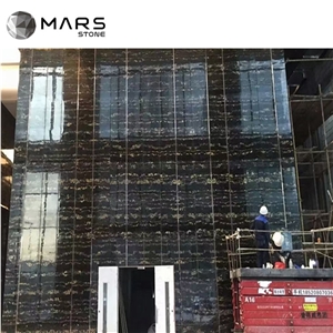 Italian Golden Black Nero Portoro Marble Slabs, Tiles