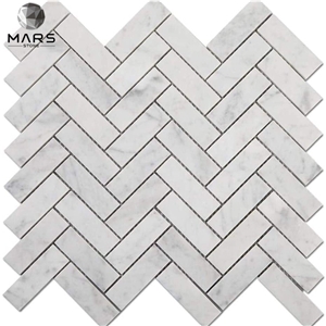 Italian White Carrara Marble 1 X 3 Herringbone Mosaic Tile
