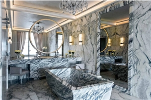 Italy Emporium Using Grey Veins White Arabescato Marble Slab