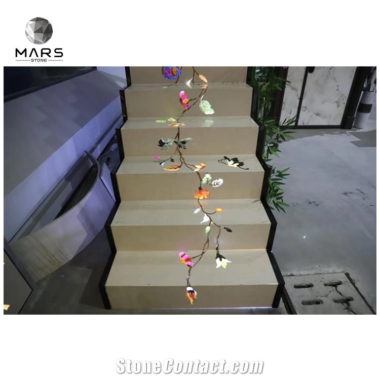 Marble LED Light Onyx Backlit Wall Slabs Photoelectric Stone Staircase