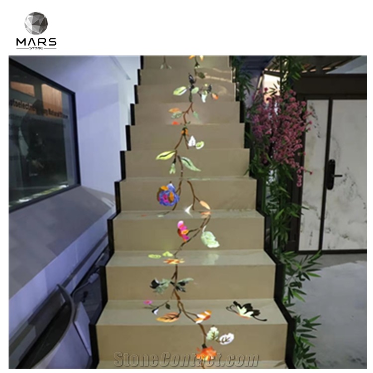 Marble LED Light Onyx Backlit Wall Slabs Photoelectric Stone Staircase