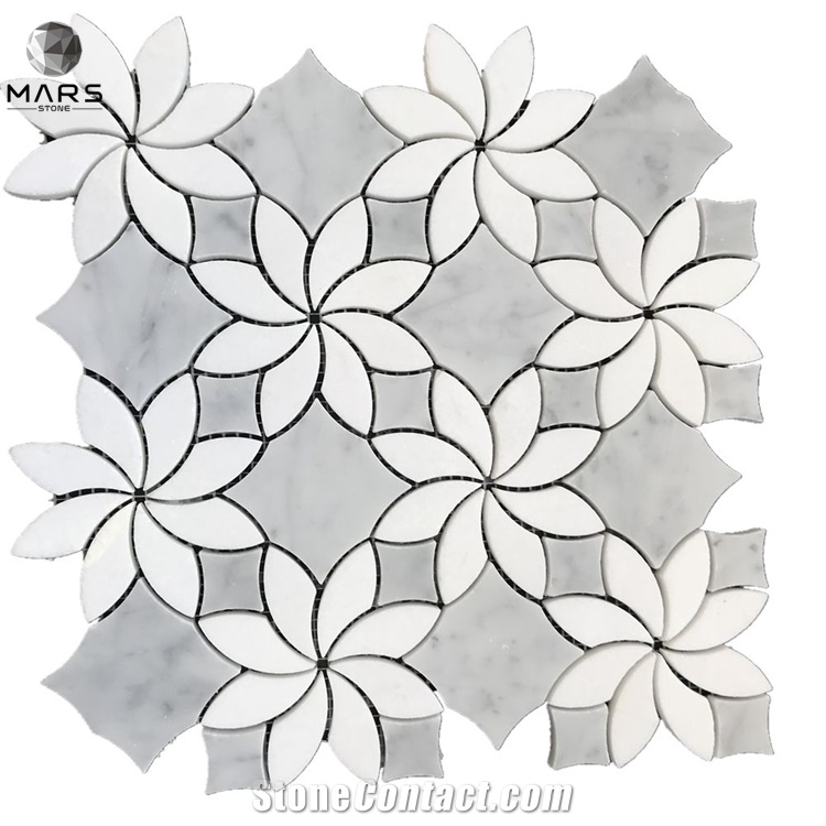 Mixed Colour Flower Shape Marble Mosaic Stone Flooring Tiles