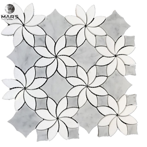 Mixed Colour Flower Shape Marble Mosaic Stone Flooring Tiles