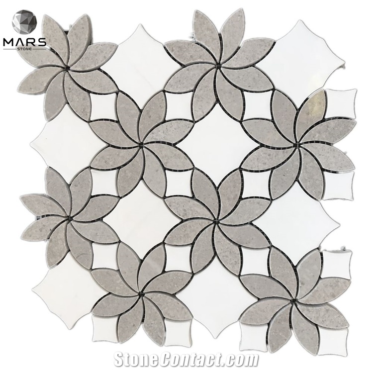 Mixed Colour Flower Shape Marble Mosaic Stone Flooring Tiles
