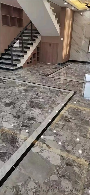 Natural Fossil Grey Marble Big Polished Slab Panels