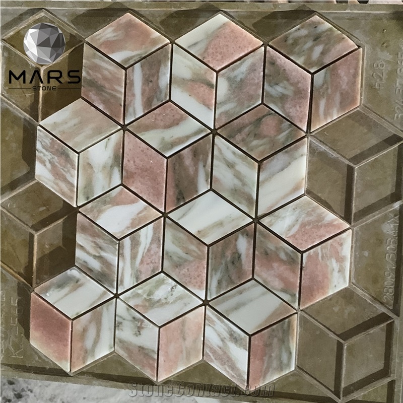 Norway Rose Rhombus Diamond Pink Red Marble Stone Mosaic